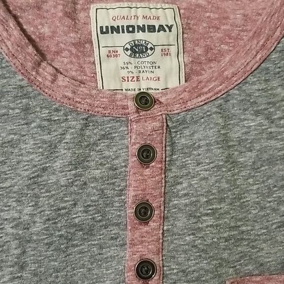 Men's UNIONBAY Multicolored Henley Size L - Picture 3 of 3